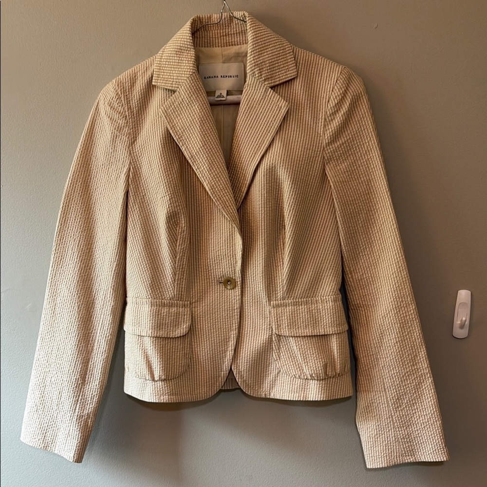 Banana Republic Tan Blazer Lightweight stripped Tailored Fit Size 0 NWOT